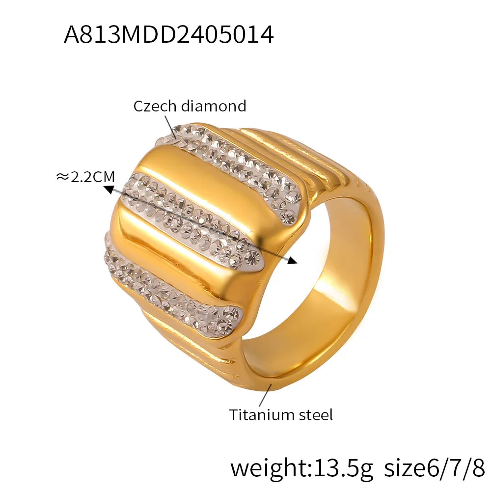 Wholesale Jewelry Business Simple Style Quadrilateral 304 Stainless Steel Rhinestones Agate 18K Gold Plated Plating Inlay Rings