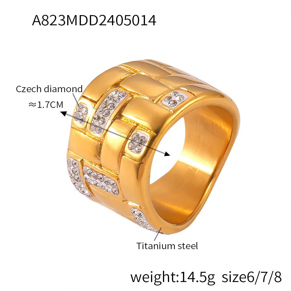 Wholesale Jewelry Business Simple Style Quadrilateral 304 Stainless Steel Rhinestones Agate 18K Gold Plated Plating Inlay Rings