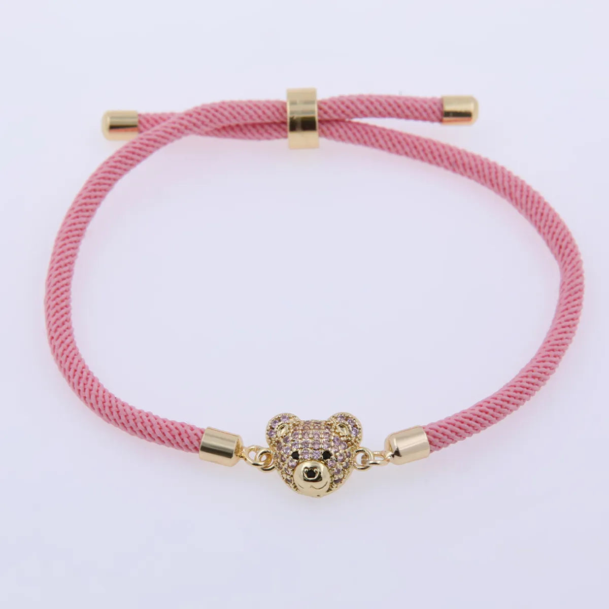 Wholesale Jewelry Cartoon Style Cute Bear Rope Copper Zircon 18K Gold Plated Plating Inlay Drawstring Bracelets