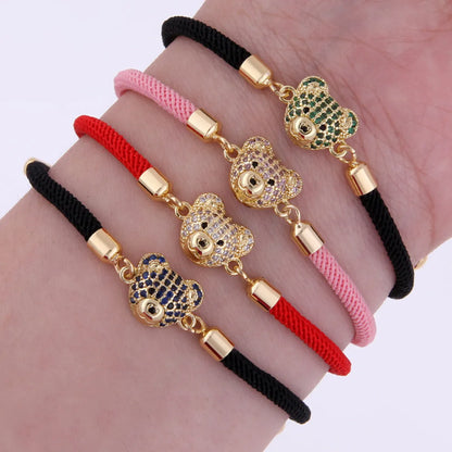 Wholesale Jewelry Cartoon Style Cute Bear Rope Copper Zircon 18K Gold Plated Plating Inlay Drawstring Bracelets