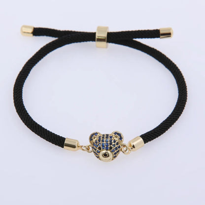 Wholesale Jewelry Cartoon Style Cute Bear Rope Copper Zircon 18K Gold Plated Plating Inlay Drawstring Bracelets