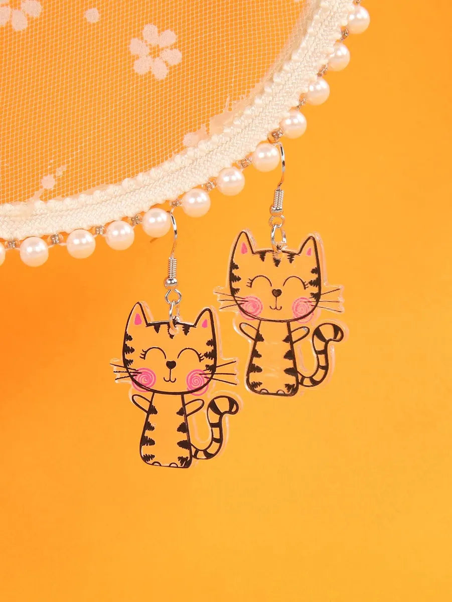 1 Pair Cartoon Style Cute Cat Arylic Zinc Alloy Drop Earrings