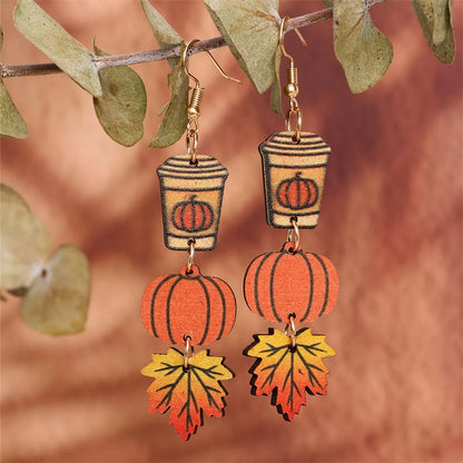 1 Pair Cartoon Style Cute Pumpkin Wood Drop Earrings