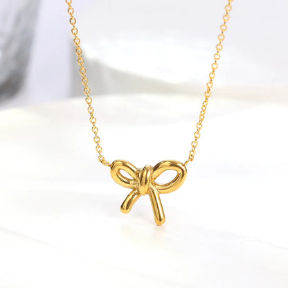 Wholesale Jewelry Cartoon Style Cute Simple Style Bow Knot 304 Stainless Steel 18K Gold Plated Plating Pendant Necklace