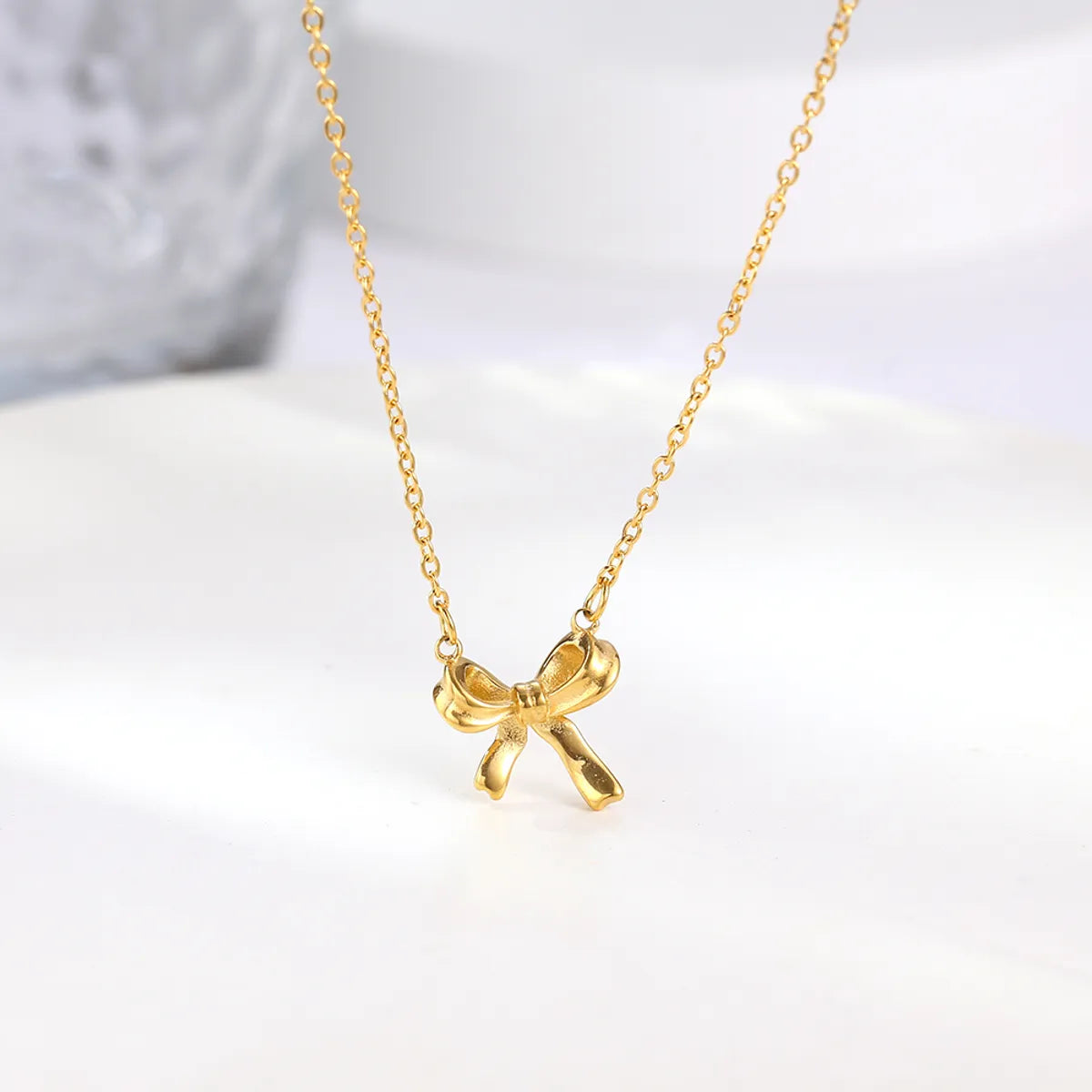 Wholesale Jewelry Cartoon Style Cute Simple Style Bow Knot 304 Stainless Steel 18K Gold Plated Plating Pendant Necklace