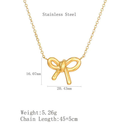 Wholesale Jewelry Cartoon Style Cute Simple Style Bow Knot 304 Stainless Steel 18K Gold Plated Plating Pendant Necklace