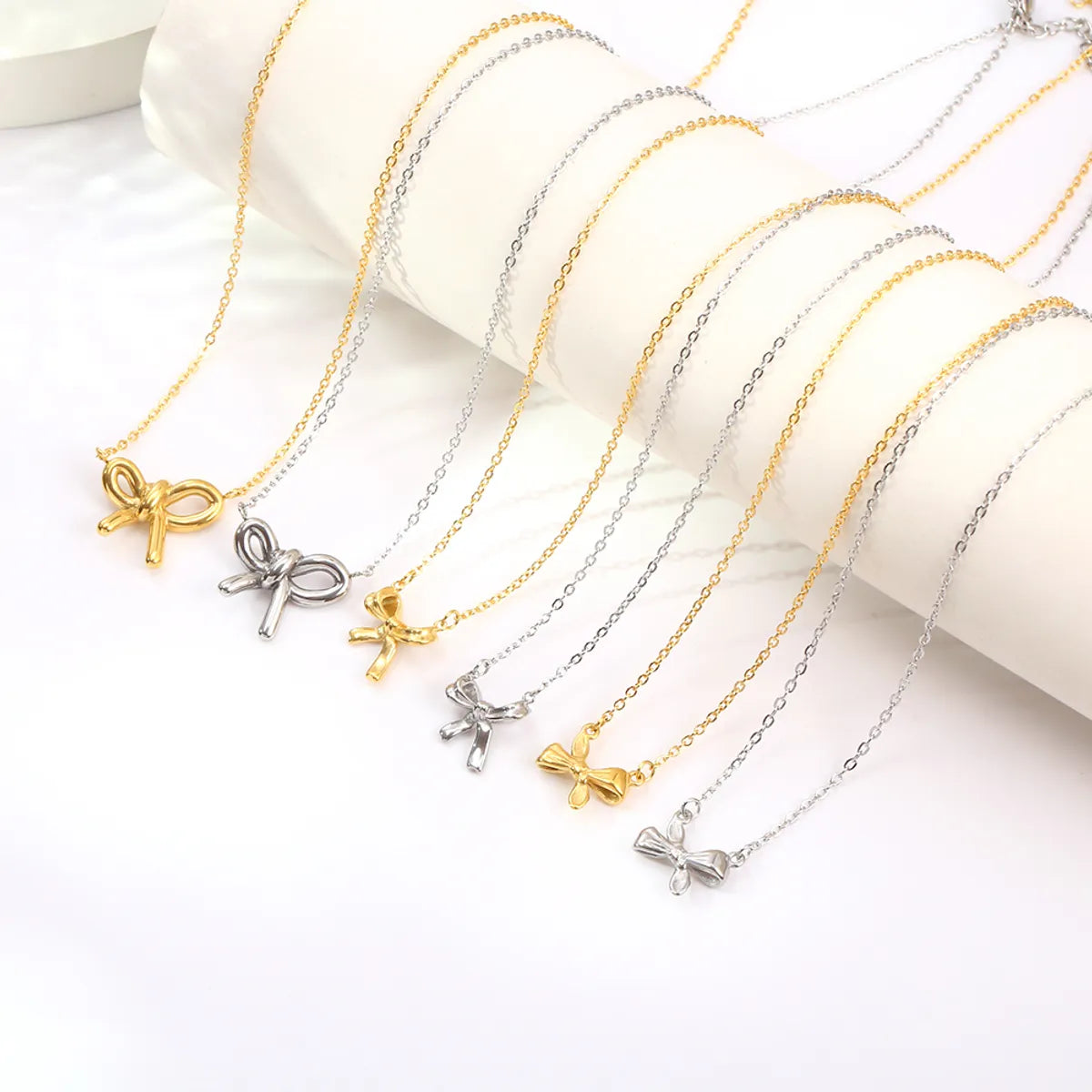 Wholesale Jewelry Cartoon Style Cute Simple Style Bow Knot 304 Stainless Steel 18K Gold Plated Plating Pendant Necklace