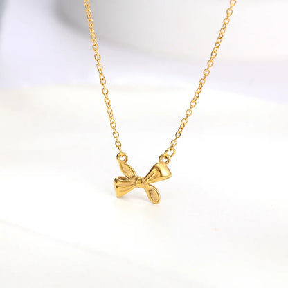 Wholesale Jewelry Cartoon Style Cute Simple Style Bow Knot 304 Stainless Steel 18K Gold Plated Plating Pendant Necklace