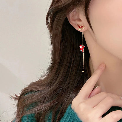 Wholesale Jewelry Cartoon Style Lady Christmas Tree Santa Claus Alloy Enamel Drop Earrings