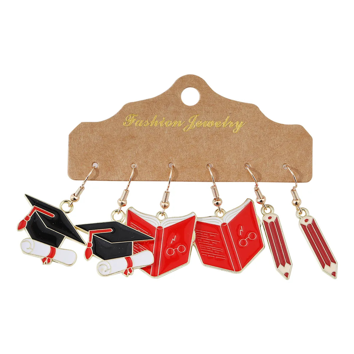 Wholesale Jewelry Cartoon Style Preppy Style Book Doctoral Cap Pencil Alloy Enamel Plating Drop Earrings