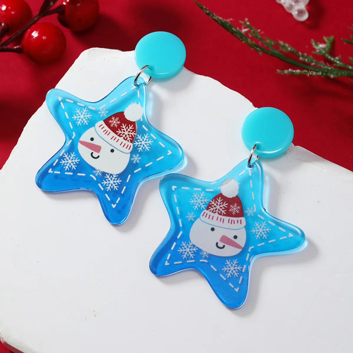 Wholesale Jewelry Cartoon Style Snowman Arylic Painted Drop Earrings