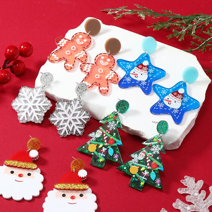 Wholesale Jewelry Cartoon Style Snowman Arylic Painted Drop Earrings