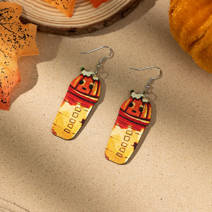 Wholesale Jewelry Casual Animal Pumpkin Water Droplets Wood Irregular Printing Drop Earrings