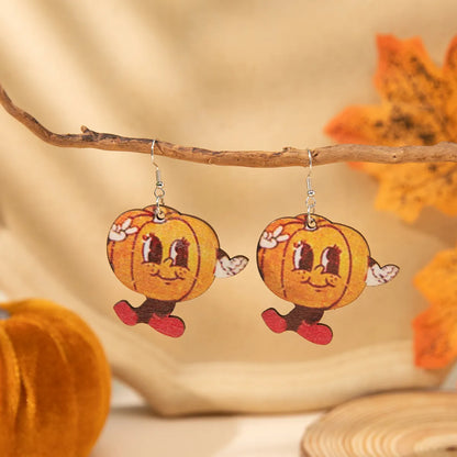 Wholesale Jewelry Casual Animal Pumpkin Water Droplets Wood Irregular Printing Drop Earrings