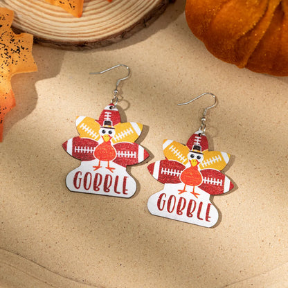 Wholesale Jewelry Casual Animal Pumpkin Water Droplets Wood Irregular Printing Drop Earrings