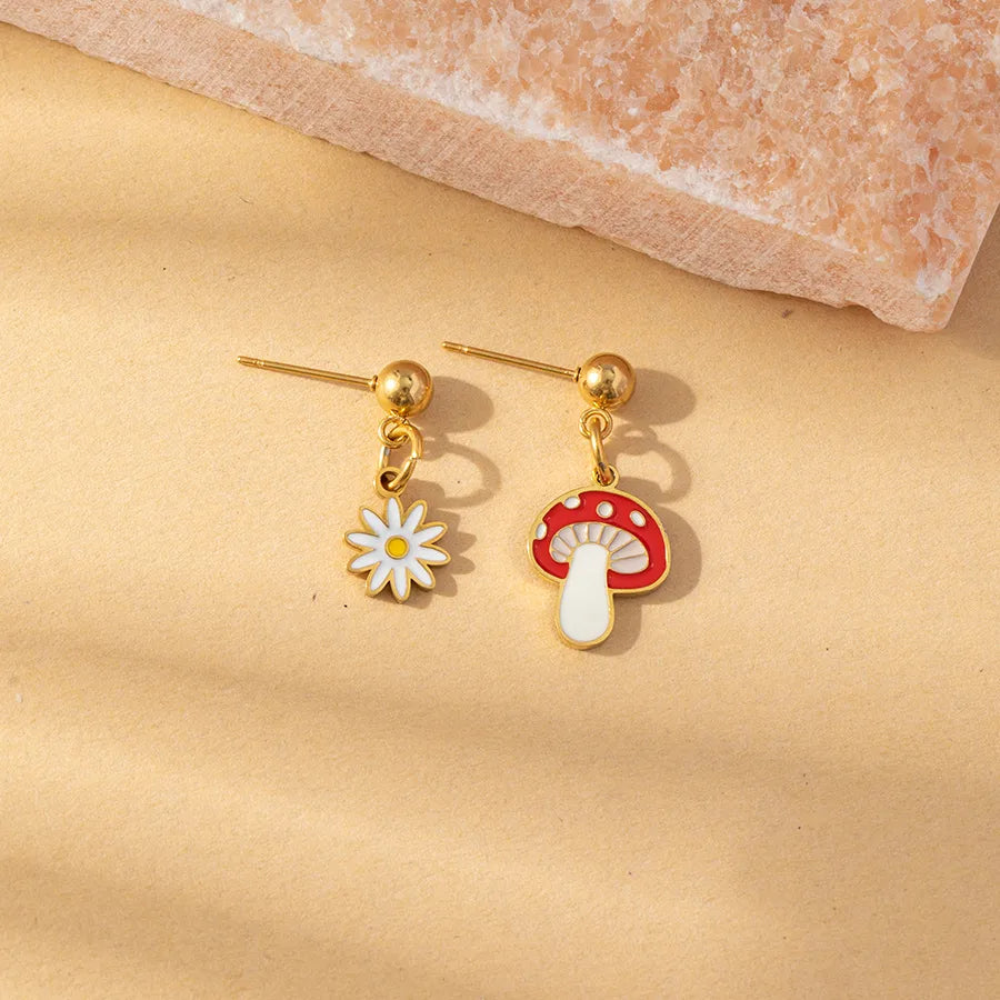 Wholesale Jewelry Casual Beach Flower Mushroom 316 Stainless Steel  Zircon Enamel Inlay Jewelry Set