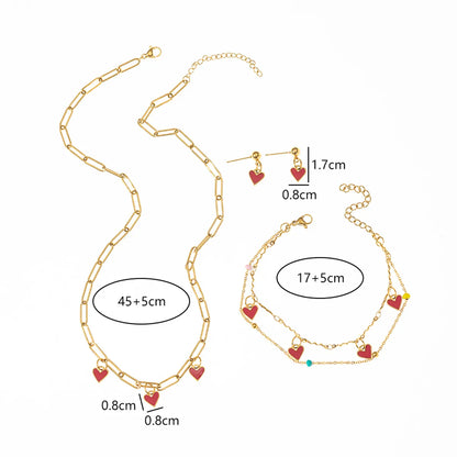 Wholesale Jewelry Casual Beach Heart Shape 316 Stainless Steel  Zircon Enamel Inlay Jewelry Set