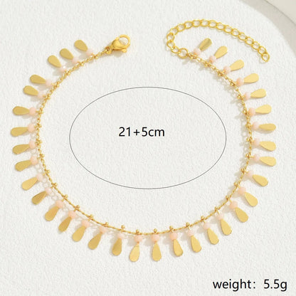 Wholesale Jewelry Casual Beach Simple Style Oval Water Droplets Copper 18K Gold Plated Tassel Chain Anklet