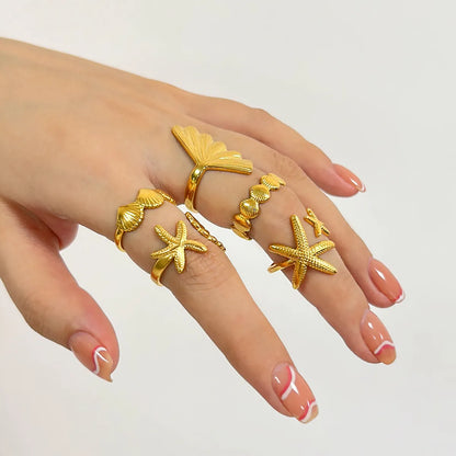 Wholesale Jewelry Casual Beach Simple Style Starfish Shell 304 Stainless Steel Plating Open Rings