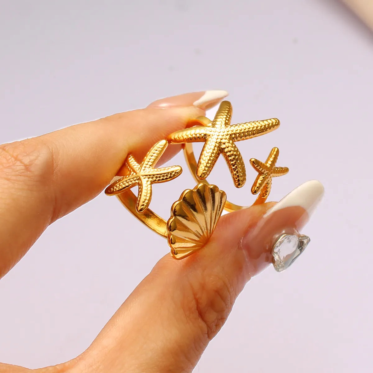 Wholesale Jewelry Casual Beach Simple Style Starfish Shell 304 Stainless Steel Plating Open Rings