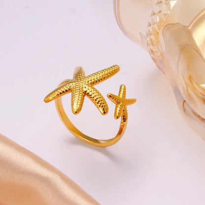 Wholesale Jewelry Casual Beach Simple Style Starfish Shell 304 Stainless Steel Plating Open Rings