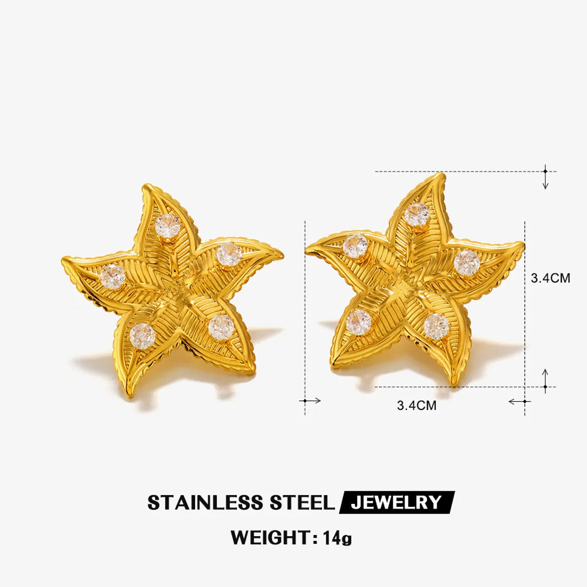 Wholesale Jewelry Casual Beach Starfish Shell 304 Stainless Steel Artificial Pearls Zircon 18K Gold Plated Polishing Inlay Rings Earrings