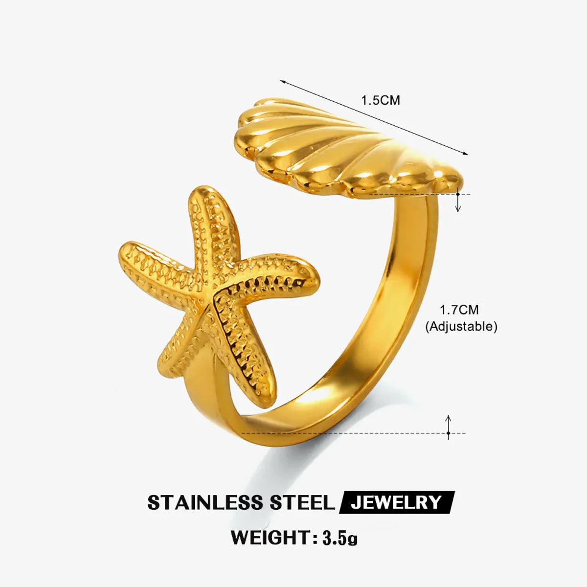 Wholesale Jewelry Casual Beach Starfish Shell 304 Stainless Steel Artificial Pearls Zircon 18K Gold Plated Polishing Inlay Rings Earrings