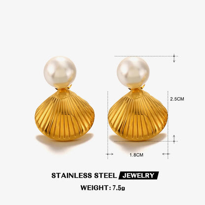 Wholesale Jewelry Casual Beach Starfish Shell 304 Stainless Steel Artificial Pearls Zircon 18K Gold Plated Polishing Inlay Rings Earrings