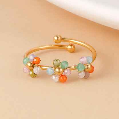 Wholesale Jewelry Casual Bohemian Flower 304 Stainless Steel 14K Gold Plated Beaded Open Rings