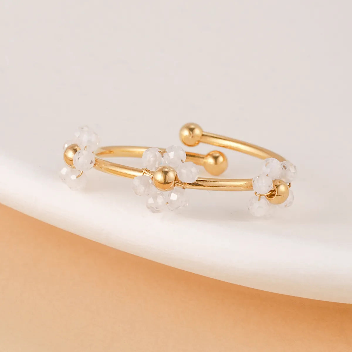 Wholesale Jewelry Casual Bohemian Flower 304 Stainless Steel 14K Gold Plated Beaded Open Rings