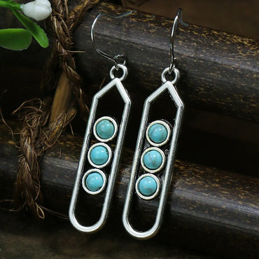 Wholesale Jewelry Casual Bohemian Round Rhombus Alloy Turquoise Hollow Out Inlay Drop Earrings