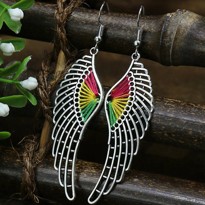 Wholesale Jewelry Casual Bohemian Round Rhombus Alloy Turquoise Hollow Out Inlay Drop Earrings