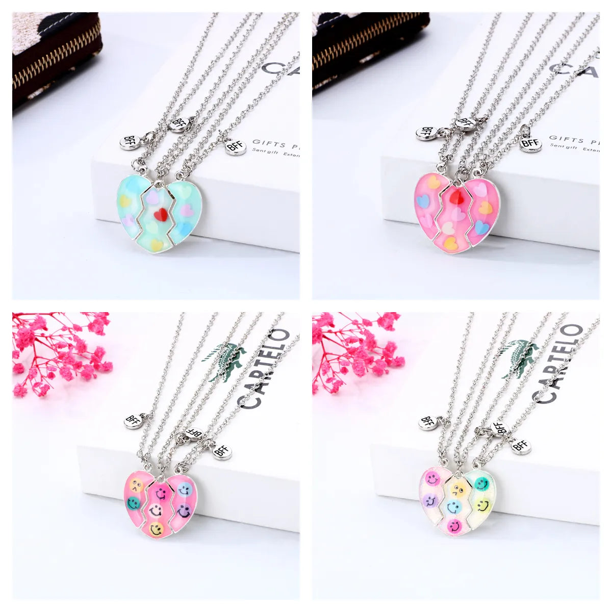 Wholesale Jewelry Casual Cute Heart Shape Smile Face Alloy Appliques Pendant Necklace