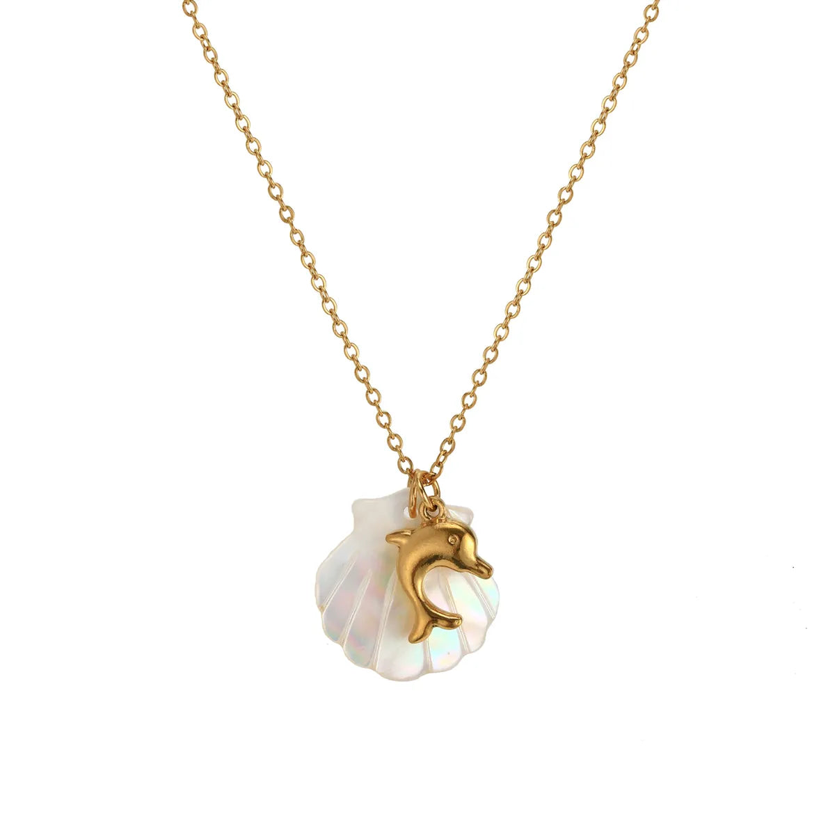 Wholesale Jewelry Casual Dolphin Shell 201 Stainless Steel 304 Stainless Steel 18K Gold Plated Plating Pendant Necklace