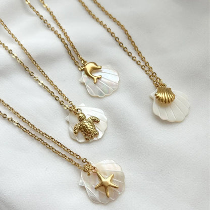 Wholesale Jewelry Casual Dolphin Shell 201 Stainless Steel 304 Stainless Steel 18K Gold Plated Plating Pendant Necklace