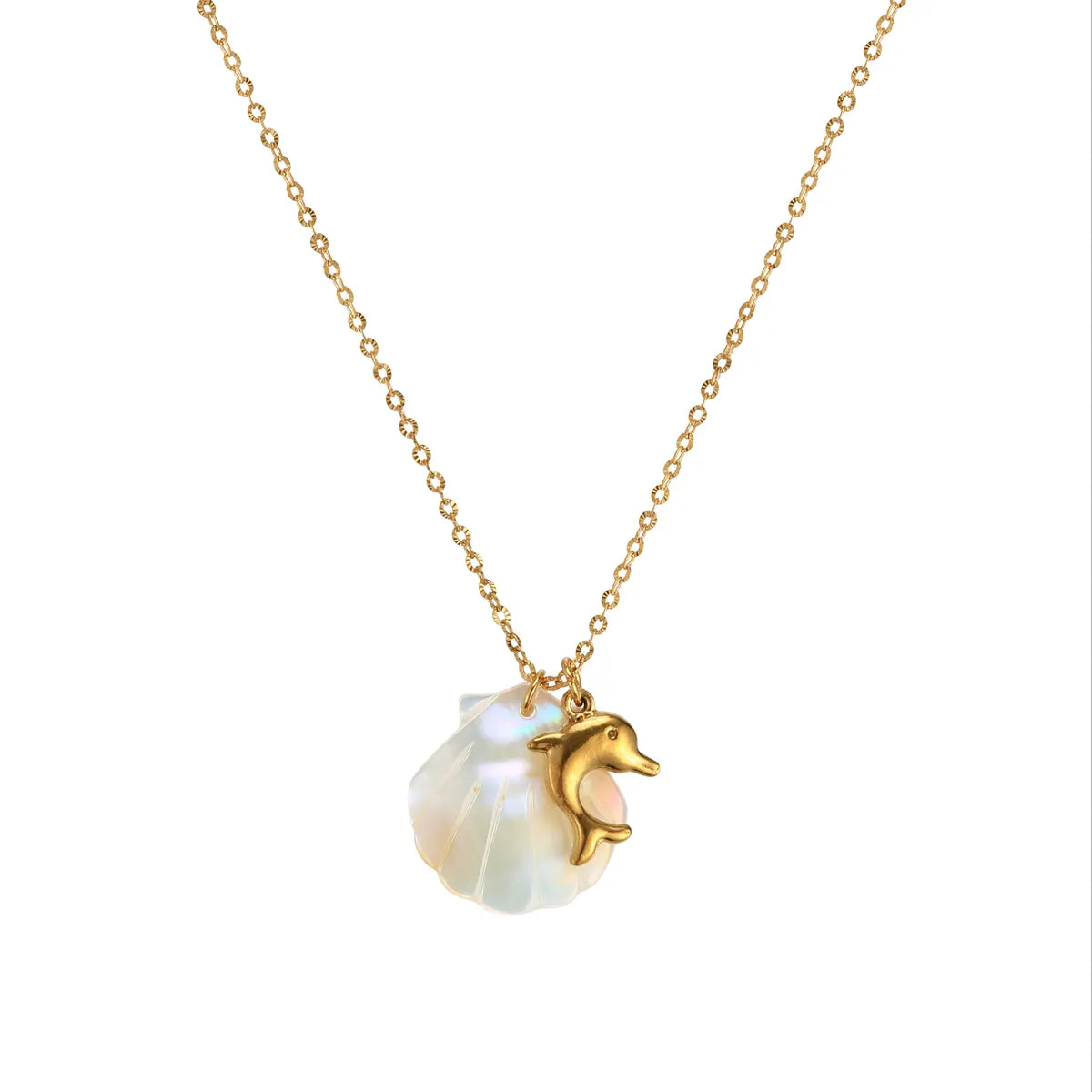 Wholesale Jewelry Casual Dolphin Shell 201 Stainless Steel 304 Stainless Steel 18K Gold Plated Plating Pendant Necklace