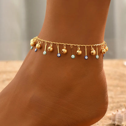 Wholesale Jewelry Casual Elegant Beach Eye Bell Copper 18k Gold Plated Anklet