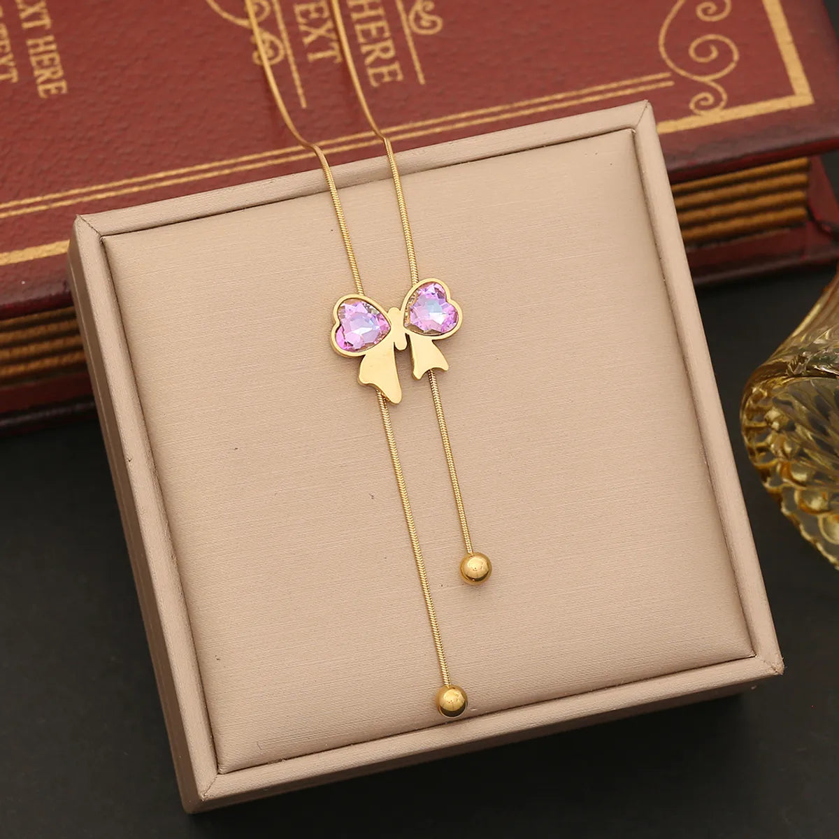 Wholesale Jewelry Casual Elegant Bow Knot 304 Stainless Steel Glass 18K Gold Plated Bracelets Earrings Necklace