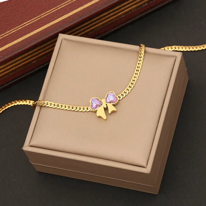 Wholesale Jewelry Casual Elegant Bow Knot 304 Stainless Steel Glass 18K Gold Plated