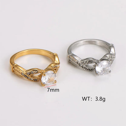 Wholesale Jewelry Casual Elegant Classic Style Heart Shape 304 Stainless Steel Rhinestones Zircon 18K Gold Plated Inlay Rings