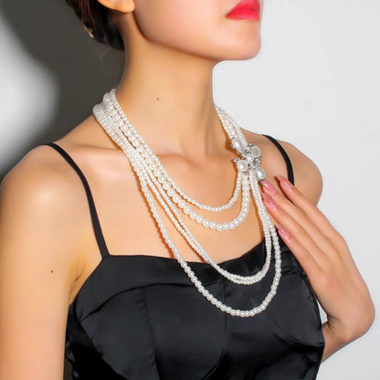 Wholesale Jewelry Casual Elegant Glam Round Imitation Pearl Silver Plated Beaded Plating Layered Necklaces