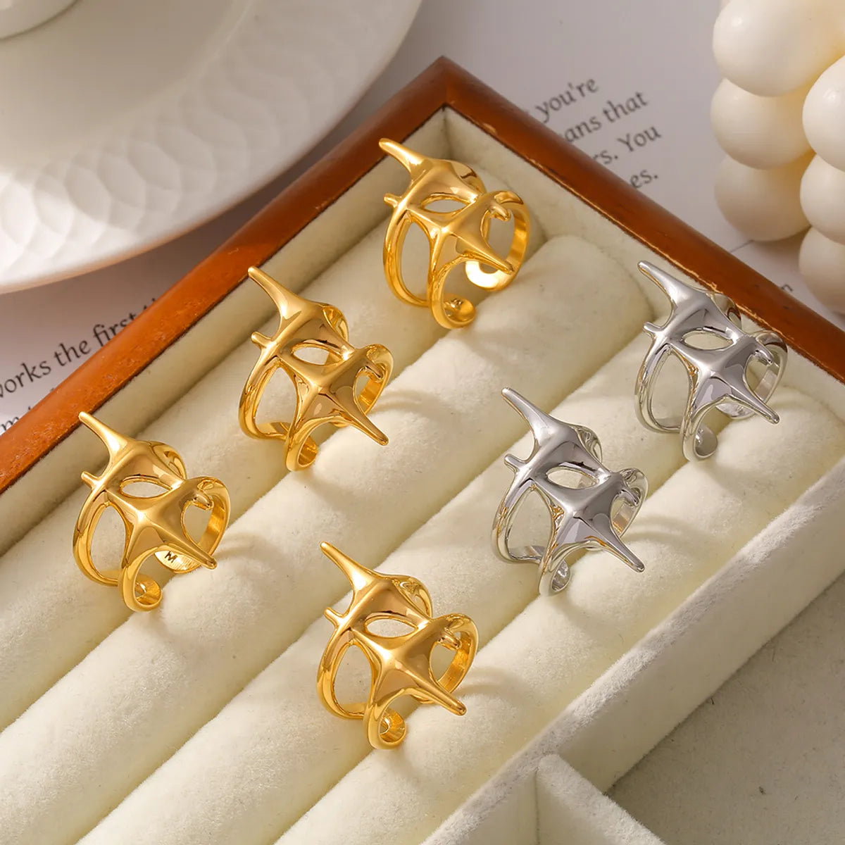 Wholesale Jewelry Casual Elegant Modern Style Star Titanium Steel 18K Gold Plated Plating Open Rings