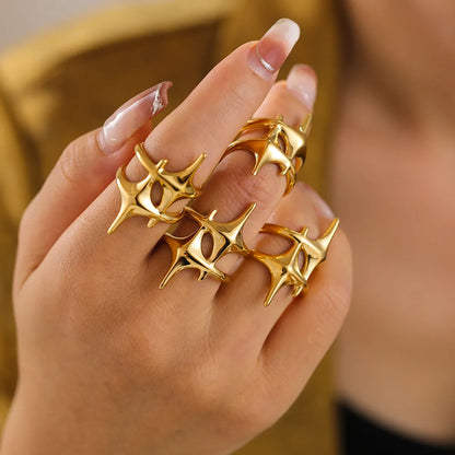 Wholesale Jewelry Casual Elegant Modern Style Star Titanium Steel 18K Gold Plated Plating Open Rings