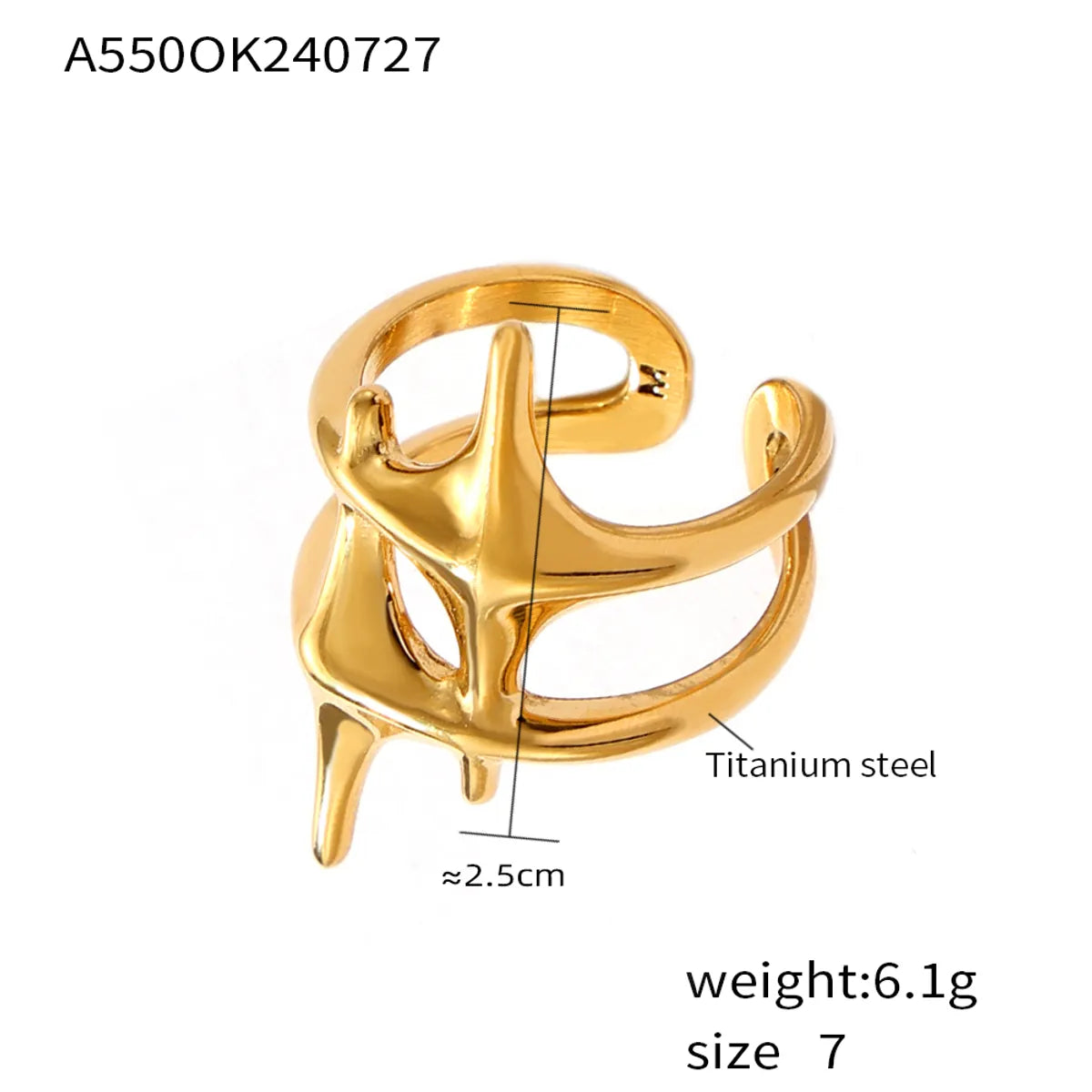 Wholesale Jewelry Casual Elegant Modern Style Star Titanium Steel 18K Gold Plated Plating Open Rings