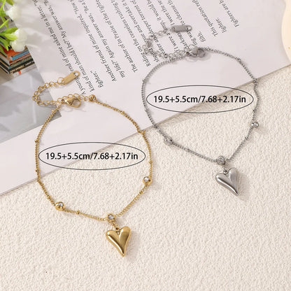 Wholesale Jewelry Casual Elegant Vacation Heart Shape 304 Stainless Steel 18K Gold Plated Plating Anklet