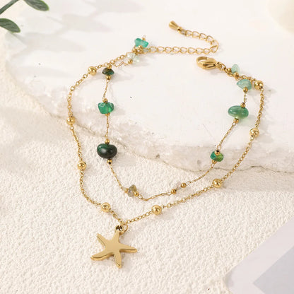 Wholesale Jewelry Casual Elegant Vacation Starfish Dolphin Fish Tail 304 Stainless Steel 18K Gold Plated Layered Anklet