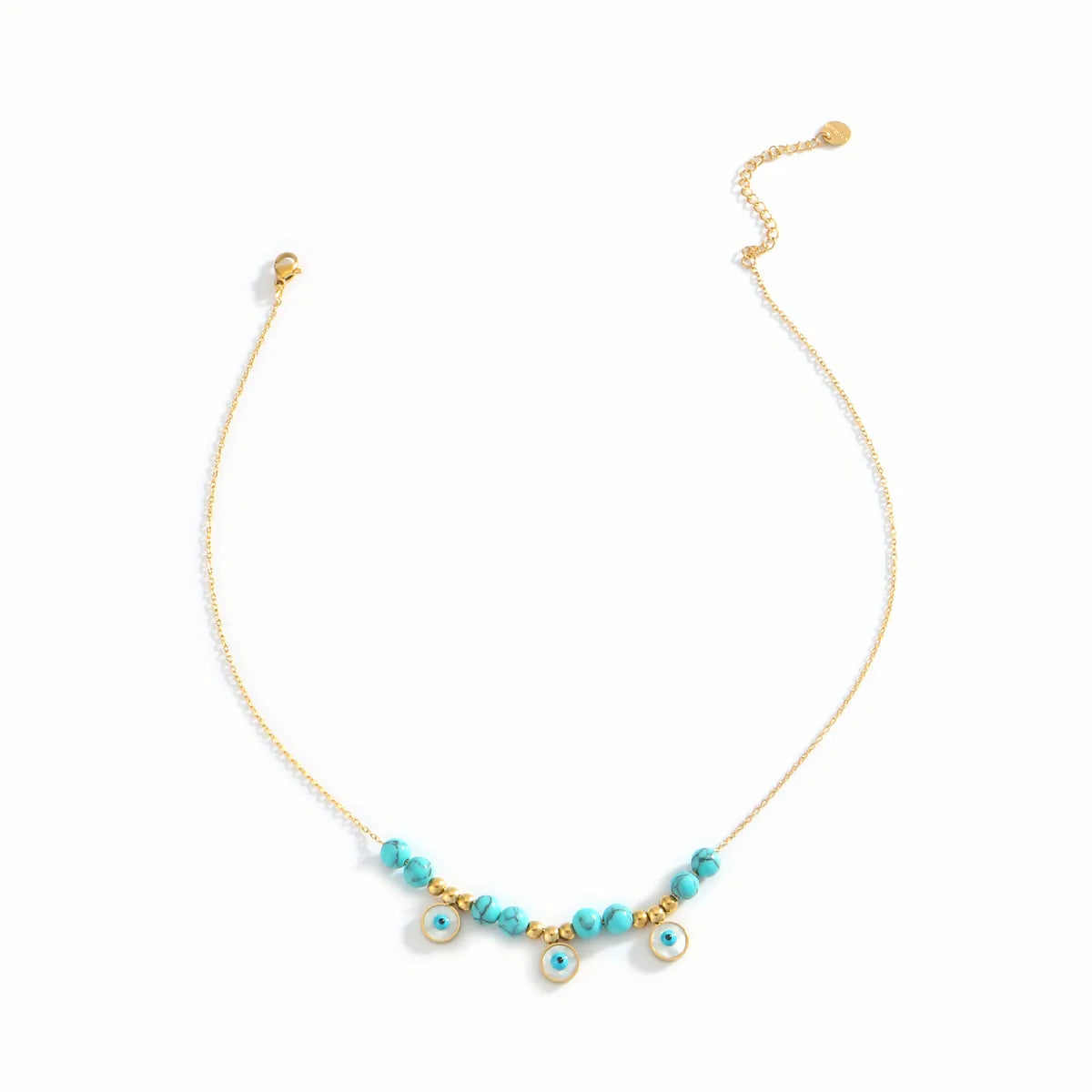 Wholesale Jewelry Casual Exaggerated Simple Style Eye Titanium Steel Turquoise Shell 18K Gold Plated Beaded Inlay Pendant Necklace