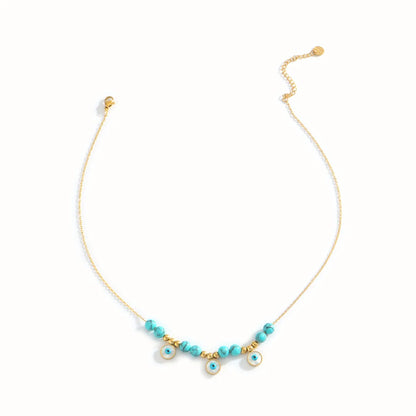 Wholesale Jewelry Casual Exaggerated Simple Style Eye Titanium Steel Turquoise Shell 18K Gold Plated Beaded Inlay Pendant Necklace