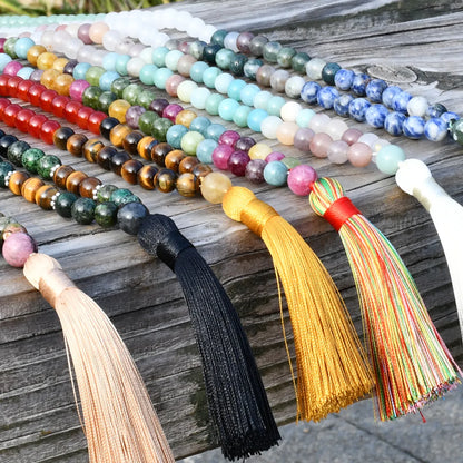 Wholesale Jewelry Casual Geometric Natural Stone Cotton Beaded Tassel Long Necklace