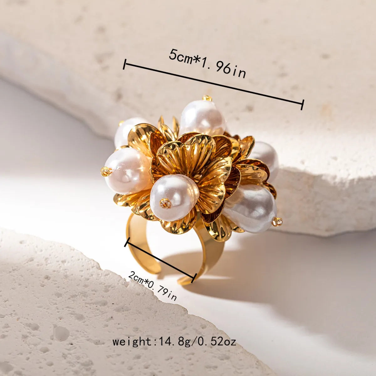 Wholesale Jewelry Casual Glam Flower 304 Stainless Steel 14K Gold Plated Pearl Rings